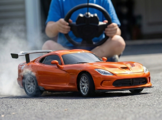 Remote Control Racing Car with Steering Wheel Controller – Orange Sports Edition