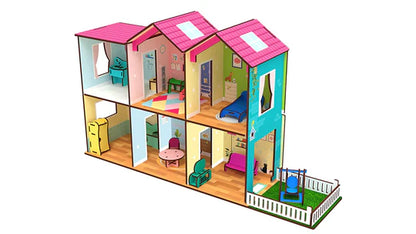 Big Size Wooden DIY Doll House for Kids with Furniture, Dolls, Side Garden and Much More! Play House Learning Toy for Girls Boys 3 4 5 6 7 Year Old Birthday Gift Dollhouse