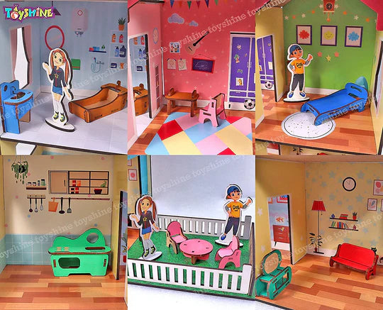 Big Size Wooden DIY Doll House for Kids with Furniture, Dolls, Side Garden and Much More! Play House Learning Toy for Girls Boys 3 4 5 6 7 Year Old Birthday Gift Dollhouse