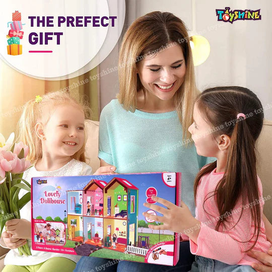 Big Size Wooden DIY Doll House for Kids with Furniture, Dolls, Side Garden and Much More! Play House Learning Toy for Girls Boys 3 4 5 6 7 Year Old Birthday Gift Dollhouse